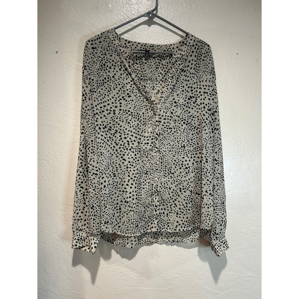 Banana Republic Womens XL Cream Black Abstract Animal Print V-Neck Blouse Shirt